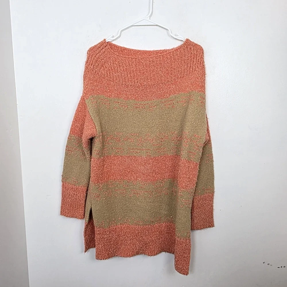Pilcro Anthropologie Orange Tan Striped Oversized Rugby Texture Tunic Sweater‎ S